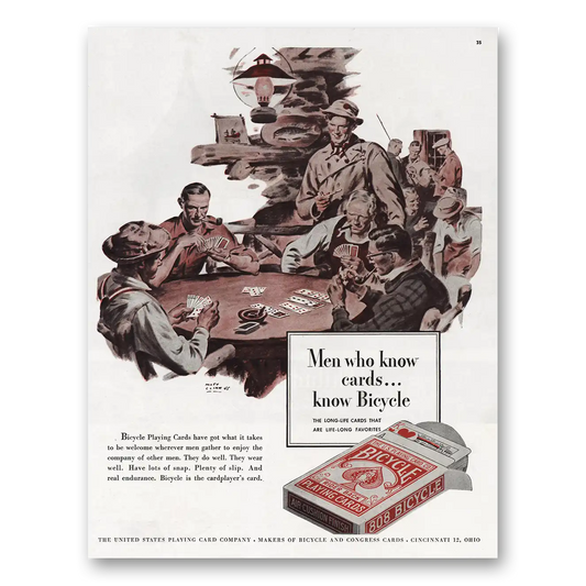 1945 Bicycle Playing Cards Men Who Know Cards Vintage Magazine Print Ad