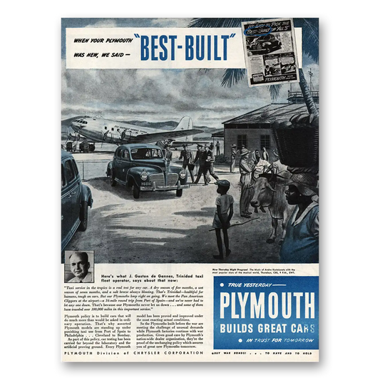 1945 Plymouth J Gaston de Gannes Trinidad Vintage Magazine Print Ad