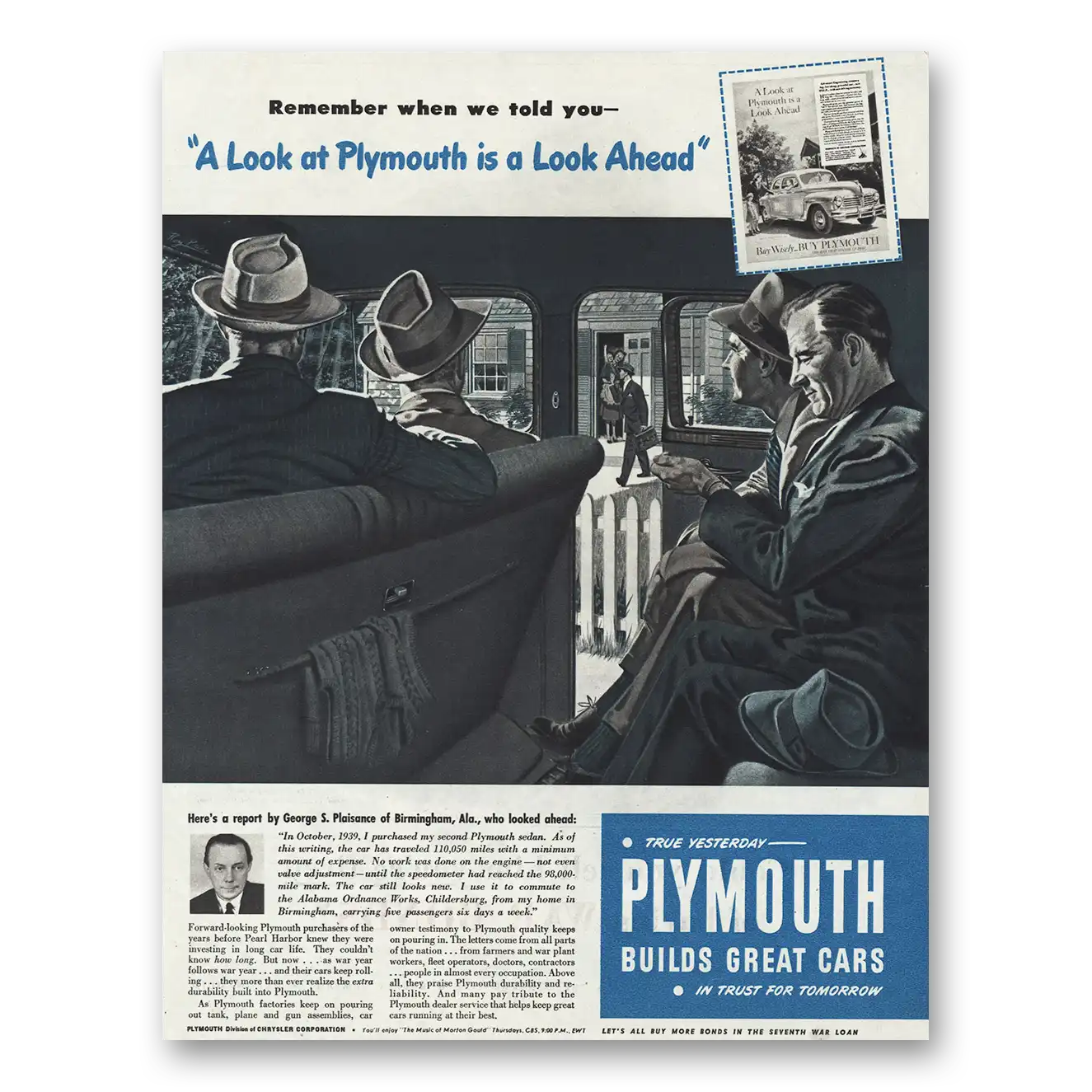 1945 Plymouth Look Ahead Vintage Magazine Print Ad