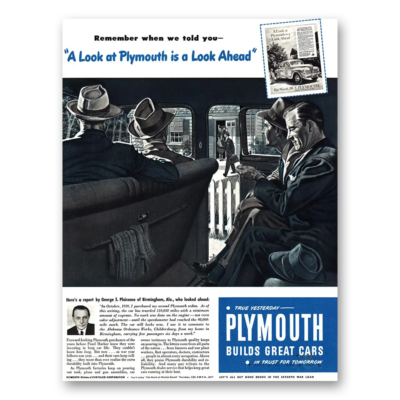 1945 Plymouth Remember When George S Plaisance Vintage Magazine Print Ad