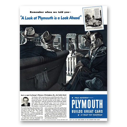 1945 Plymouth Remember When George S Plaisance Vintage Magazine Print Ad