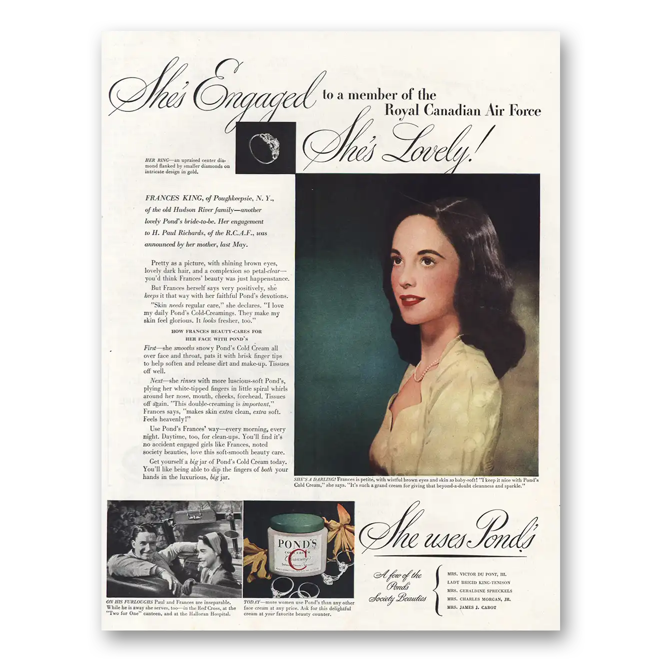 1945 Ponds Cold Cream Frances King Royal Canadian Air Vintage Magazine Print Ad