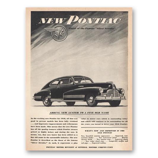 1945 Pontiac Silver Streak Adding New Luster Fine Old Name Vintage Magazine Print Ad