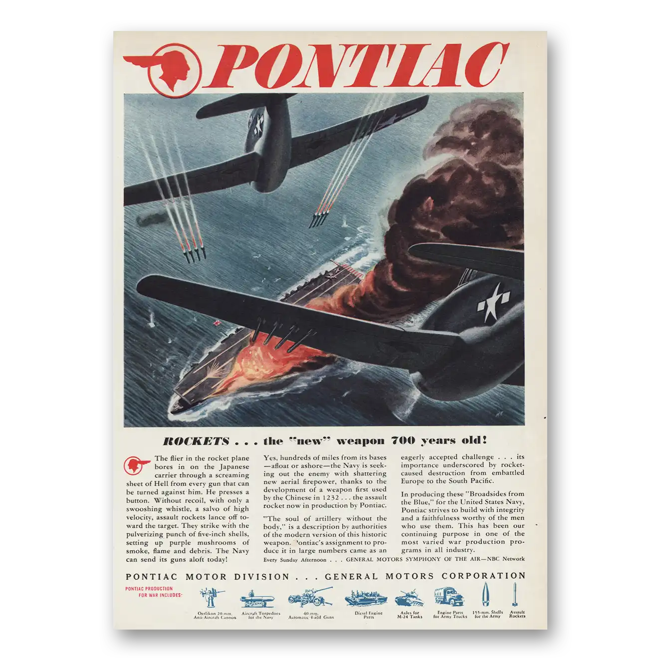 1945 Pontiac Rockets the New Weapon 700 Years Old Vintage Magazine Print Ad