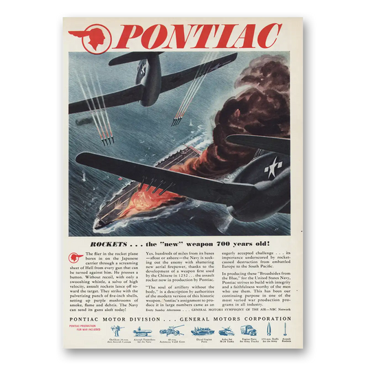 1945 Pontiac Rockets the New Weapon 700 Years Old Vintage Magazine Print Ad