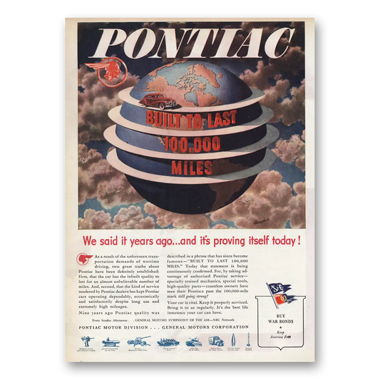 1945 Pontiac Built To Last 100000 Miles Vintage Magazine Print Ad