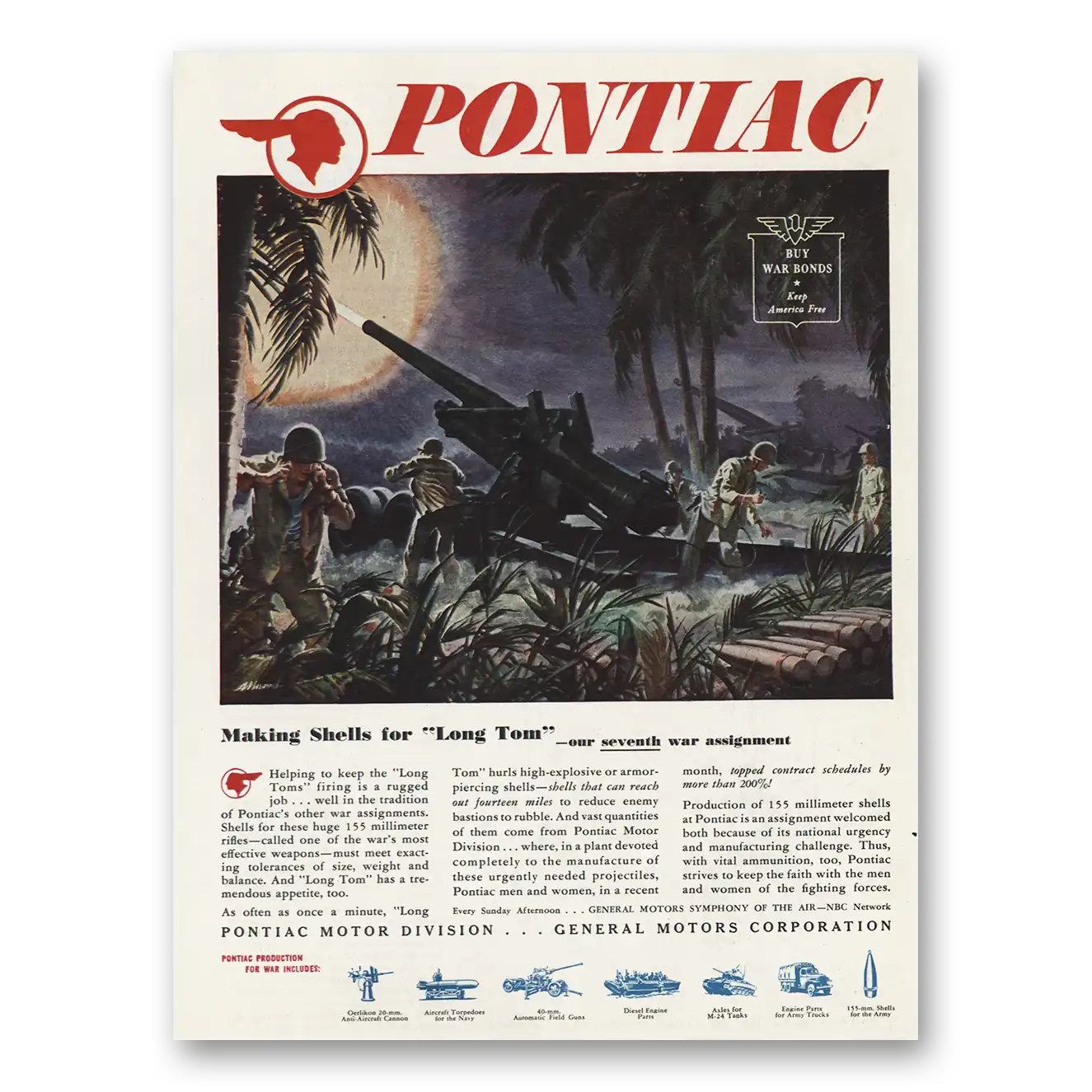 1945 Pontiac Making Shells for Long Tom Vintage Magazine Print Ad