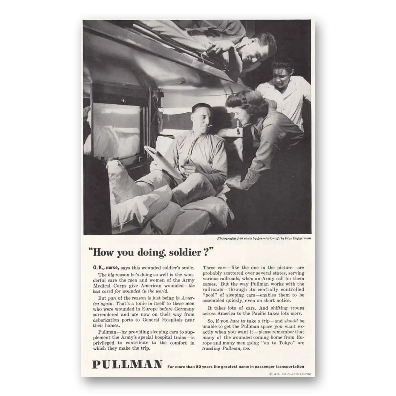 1945 Pullman How You Doing Soldier Vintage Magazine Print Ad