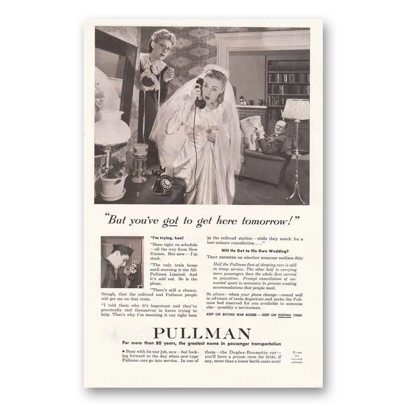 1945 Pullman Got To Get Here Tomorrow Vintage Magazine Print Ad