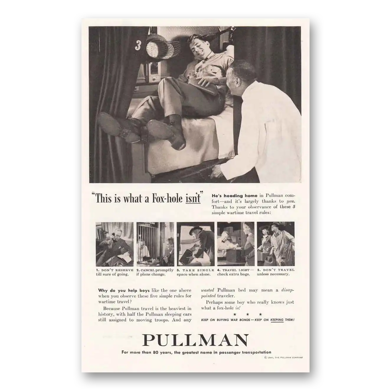 1945 Pullman This is What a Fox Hole Isn't Vintage Magazine Print Ad