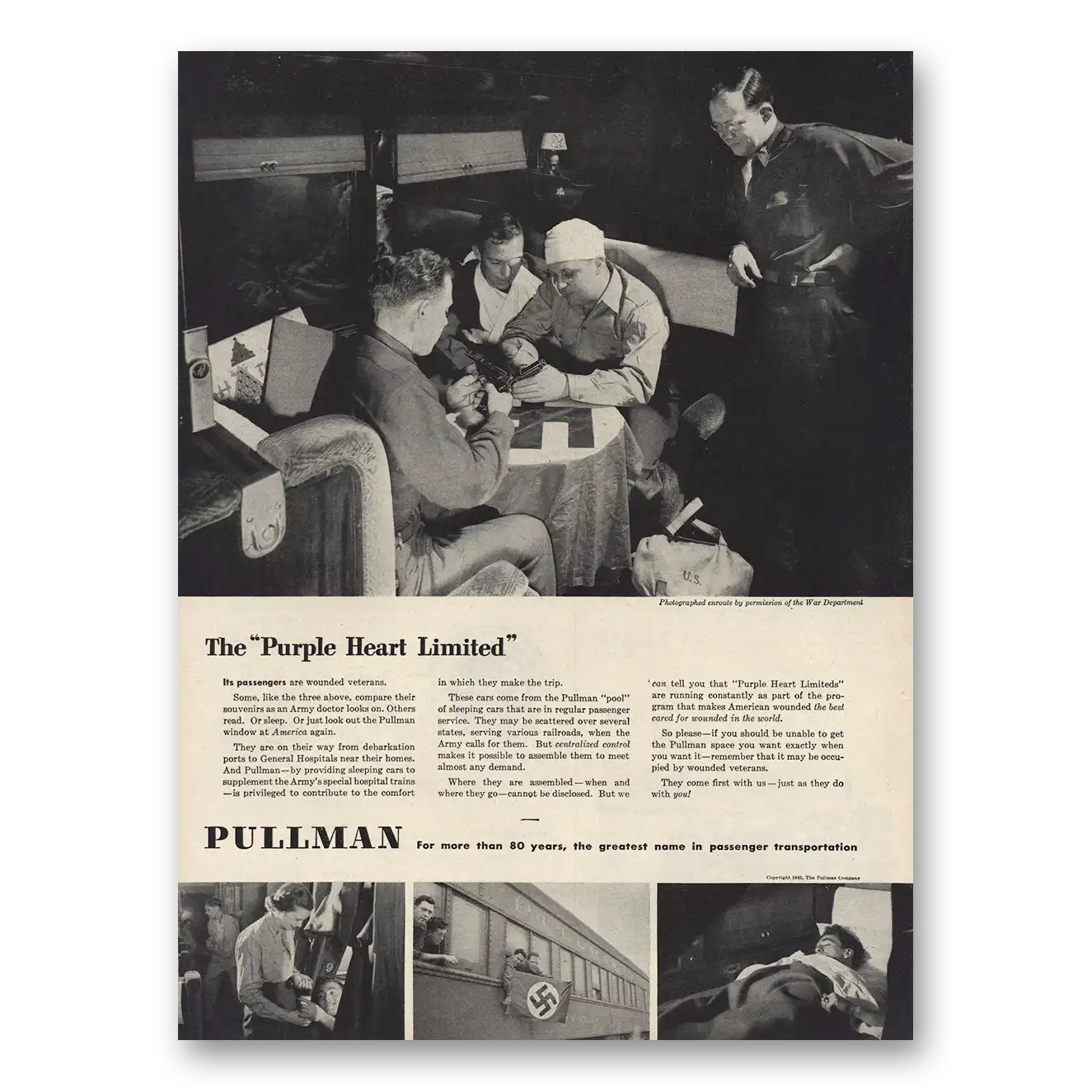 1945 Pullman Purple Heart Limited Vintage Magazine Print Ad