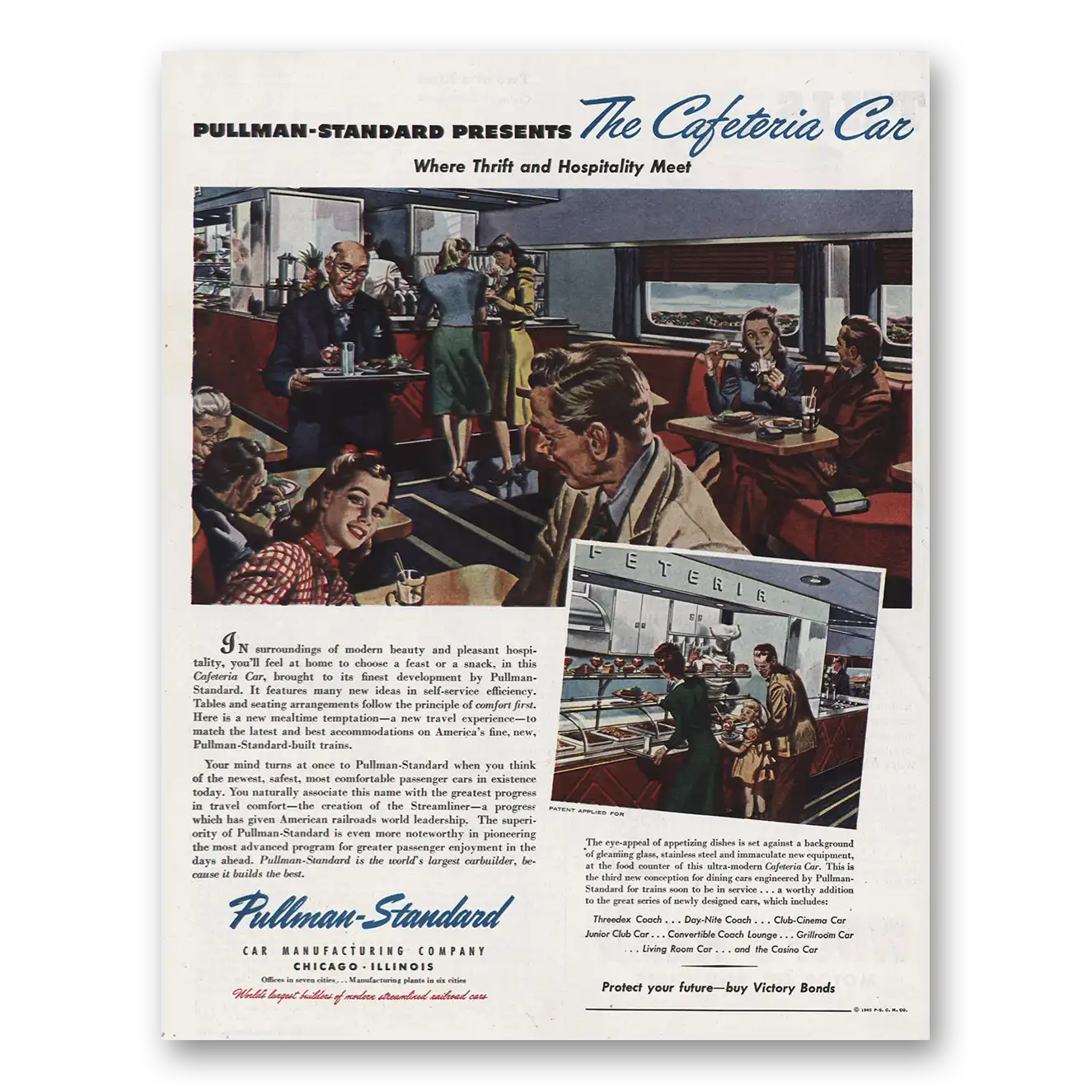 1945 Pullman The Cafeteria Car Vintage Magazine Print Ad