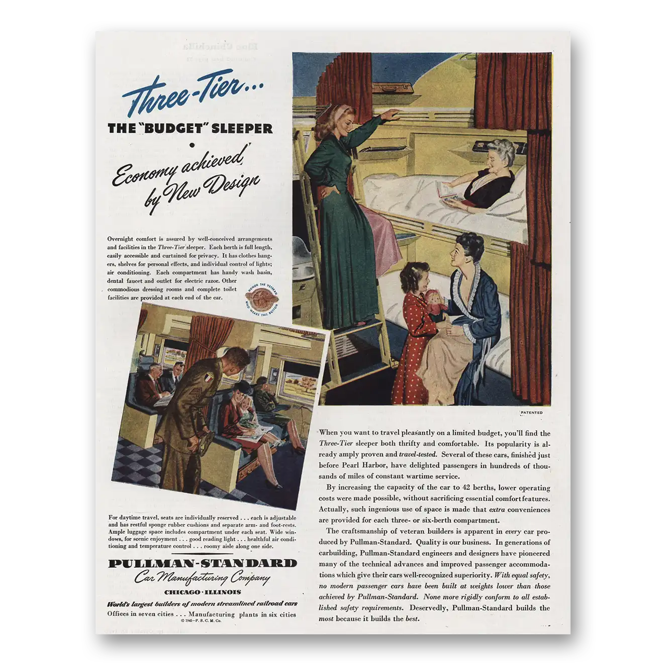 1945 Pullman Three Tier Budget Sleeper Vintage Magazine Print Ad