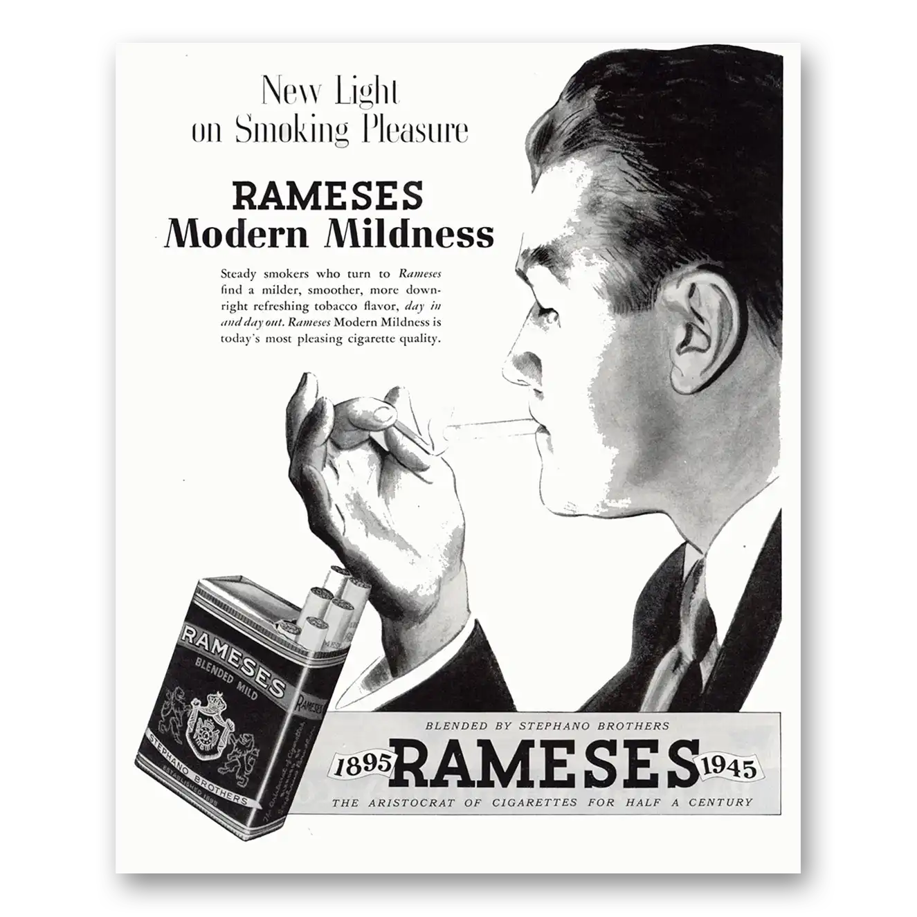 1945 Rameses Cigarettes Modern Mildness Vintage Magazine Print Ad