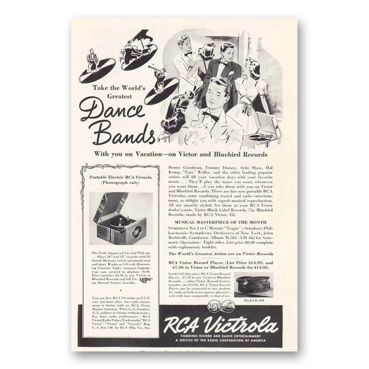 1945 RCA Victor Phonograph Victrola Dance Bands Victor and Bluebird Records Vintage Magazine Print Ad