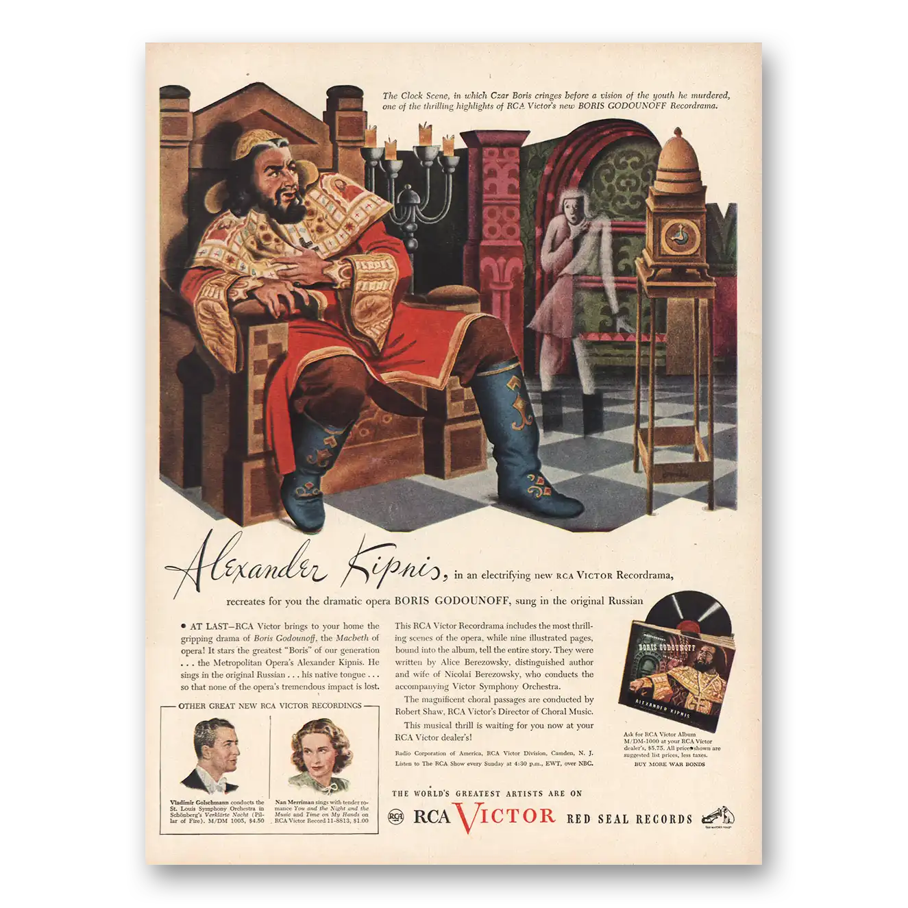 1945 RCA Victor Alexander Kipnis Vintage Magazine Print Ad