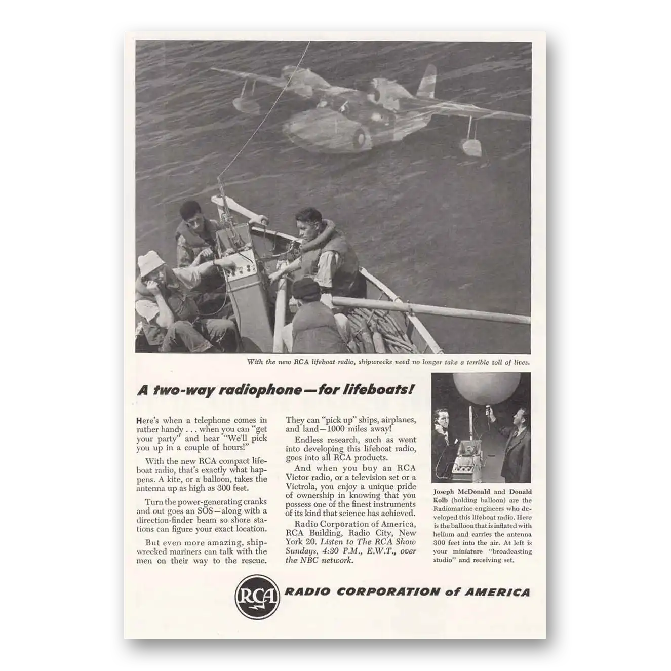 1945 RCA Two Way Radiophone Two Way Radiophone for Lifeboats Vintage Magazine Print Ad