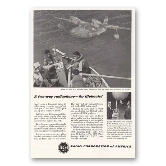 1945 RCA Two Way Radiophone Two Way Radiophone for Lifeboats Vintage Magazine Print Ad