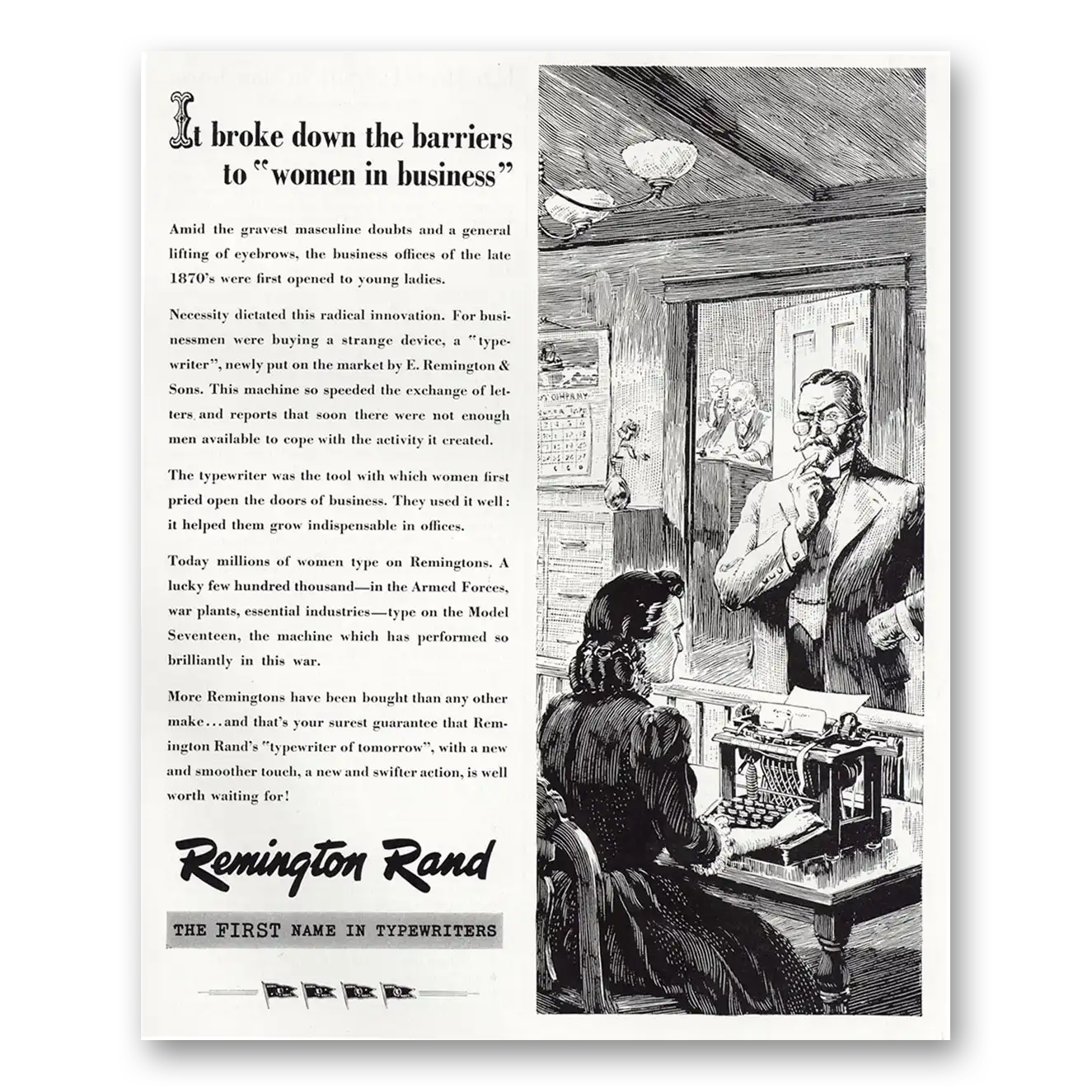 1945 Remington Typewriter Broke Down the Barriers To Women In Business Vintage Magazine Print Ad