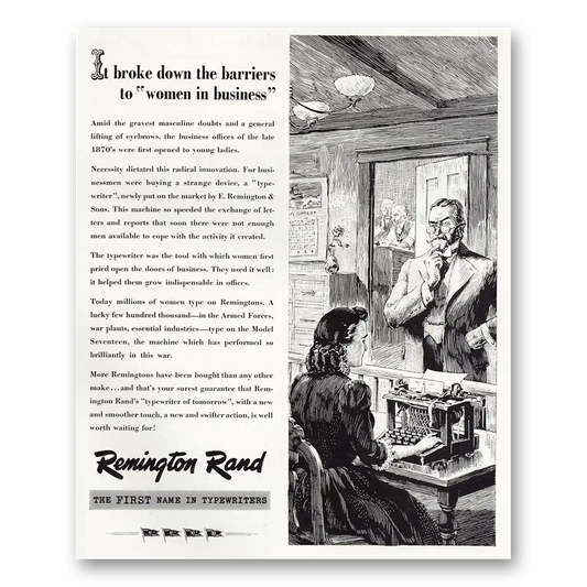 1945 Remington Typewriter Broke Down the Barriers To Women In Business Vintage Magazine Print Ad