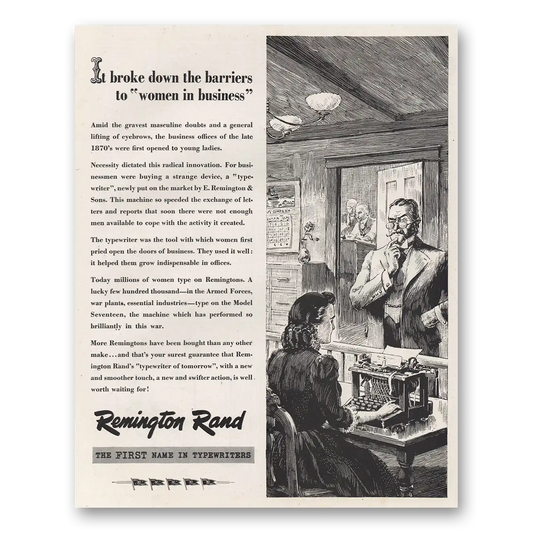 1945 Remington Rand Broke Down Barriers Women In Business Vintage Magazine Print Ad