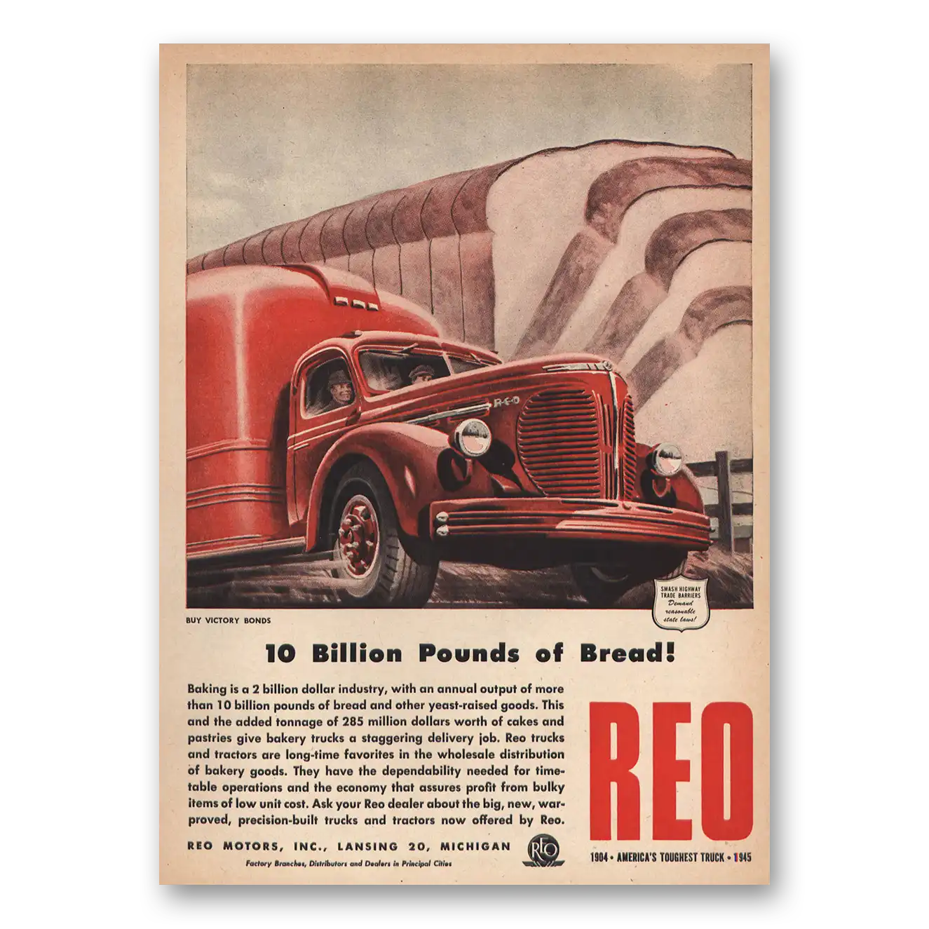 1945 Reo Trucks Billion Pounds of Bread Vintage Magazine Print Ad