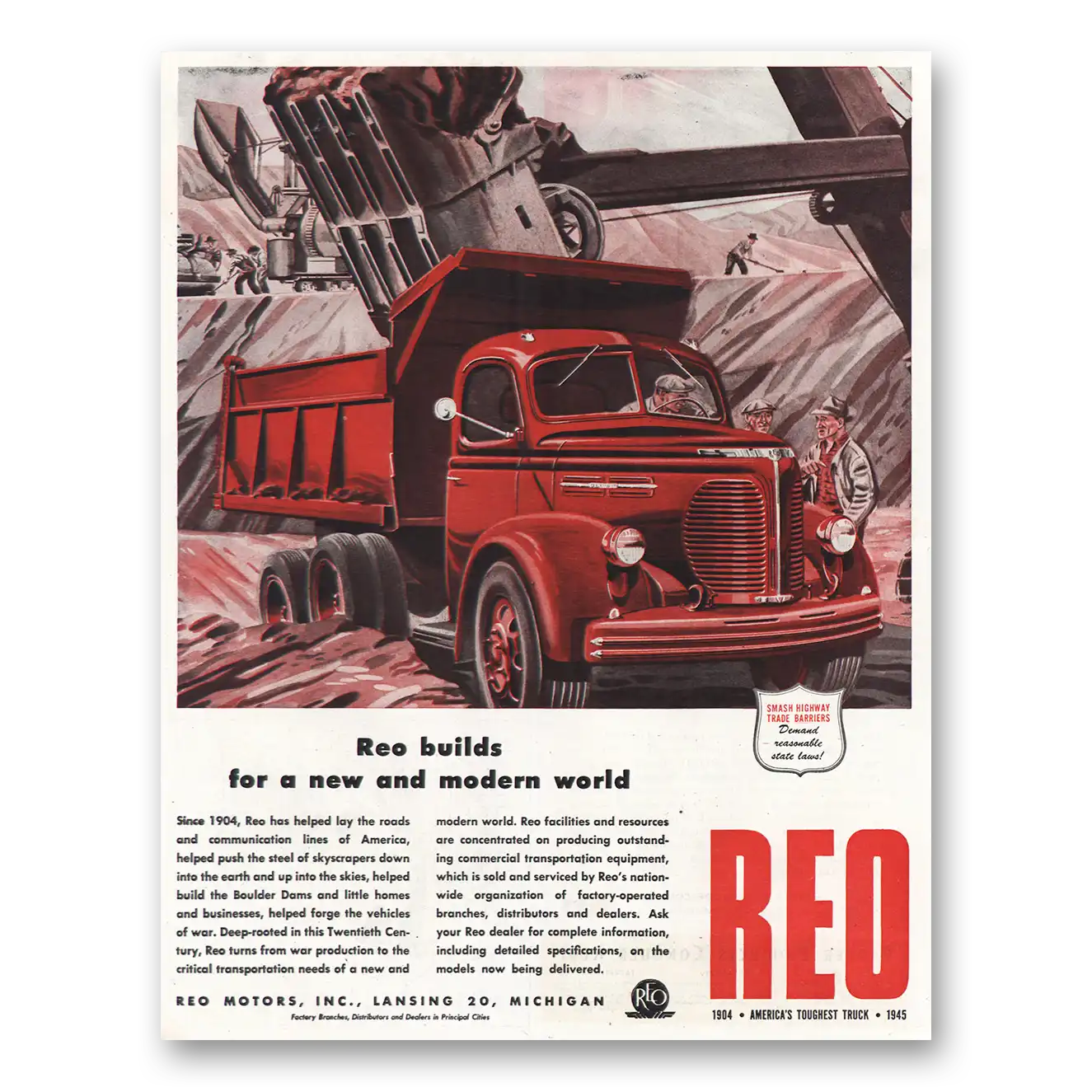 1945 Reo Trucks New and Modern World Vintage Magazine Print Ad