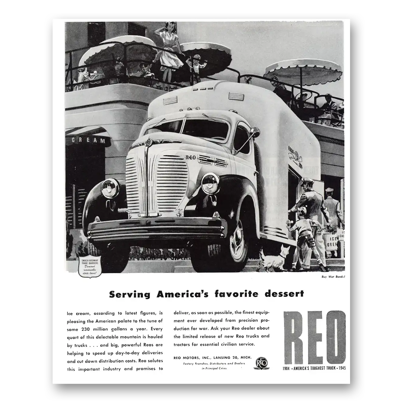 1945 Reo Trucks Americas Favorite Dessert Vintage Magazine Print Ad