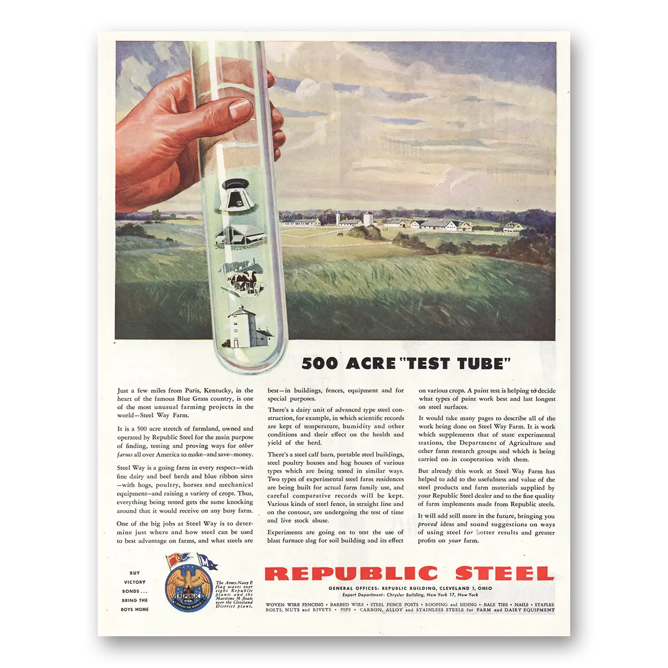 1945 Republic Steel Acre Test Tube Vintage Magazine Print Ad