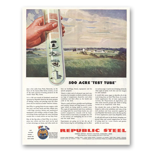 1945 Republic Steel Acre Test Tube Vintage Magazine Print Ad