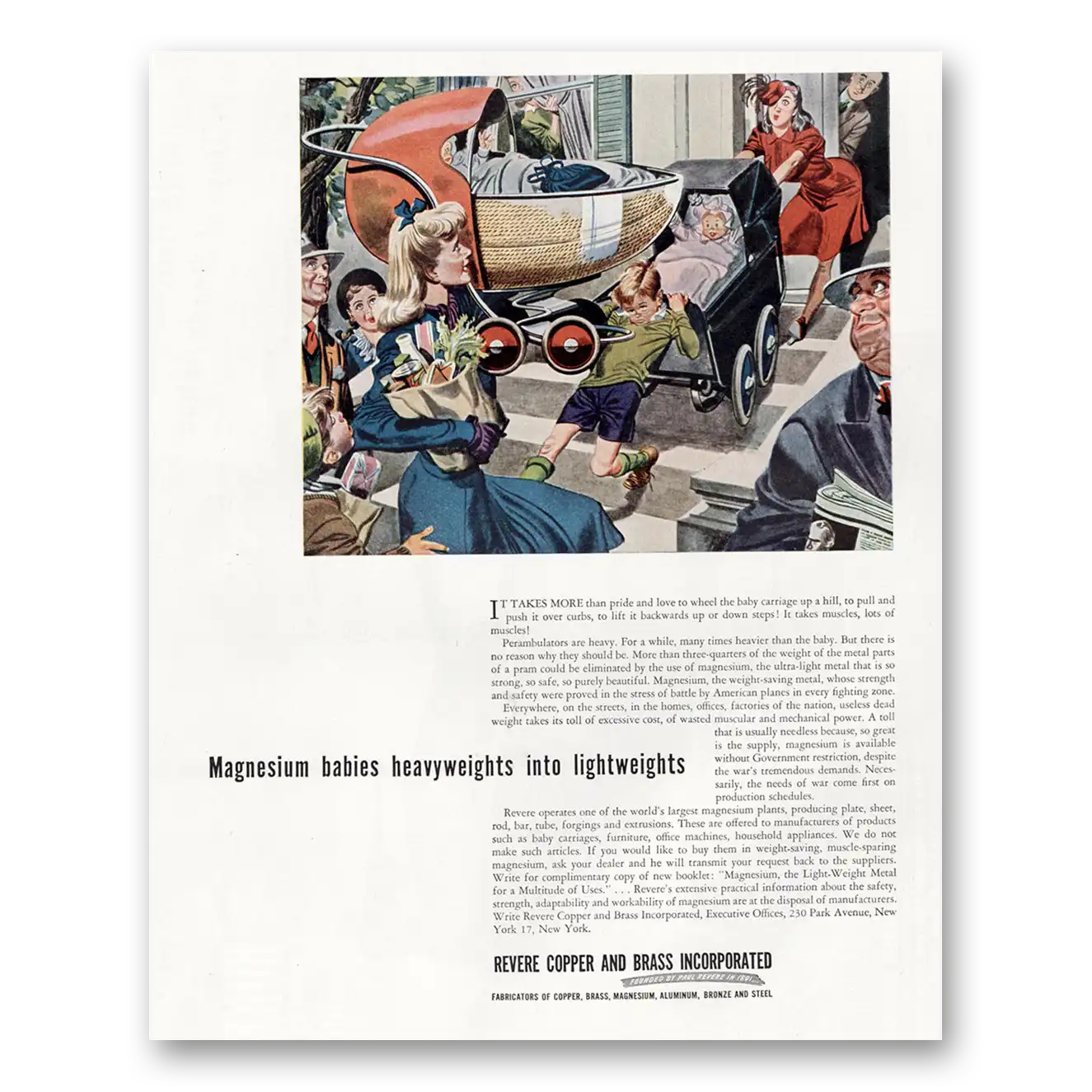 1945 Revere Copper + Brass Magnesium Babies Heavyweights Vintage Magazine Print Ad