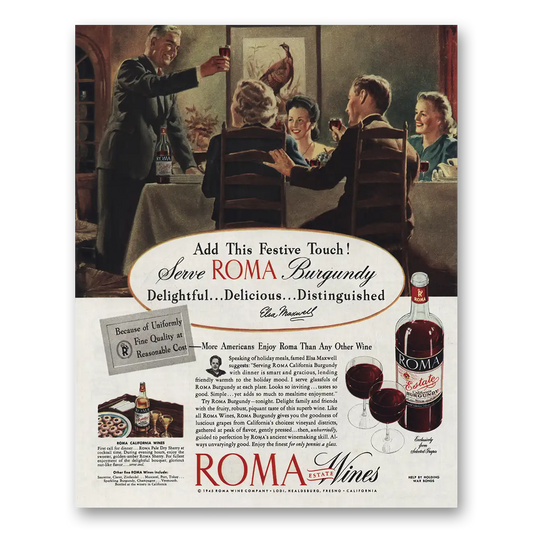 1945 Roma Wines Add This Festive Touch Vintage Magazine Print Ad