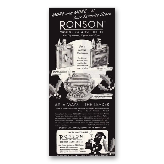 1945 Ronson Lighters World's Greatest Lighter Vintage Magazine Print Ad