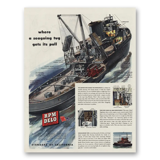 1945 RPM DELO Oil Diesel Freighters Wheels Go Round Vintage Magazine Print Ad