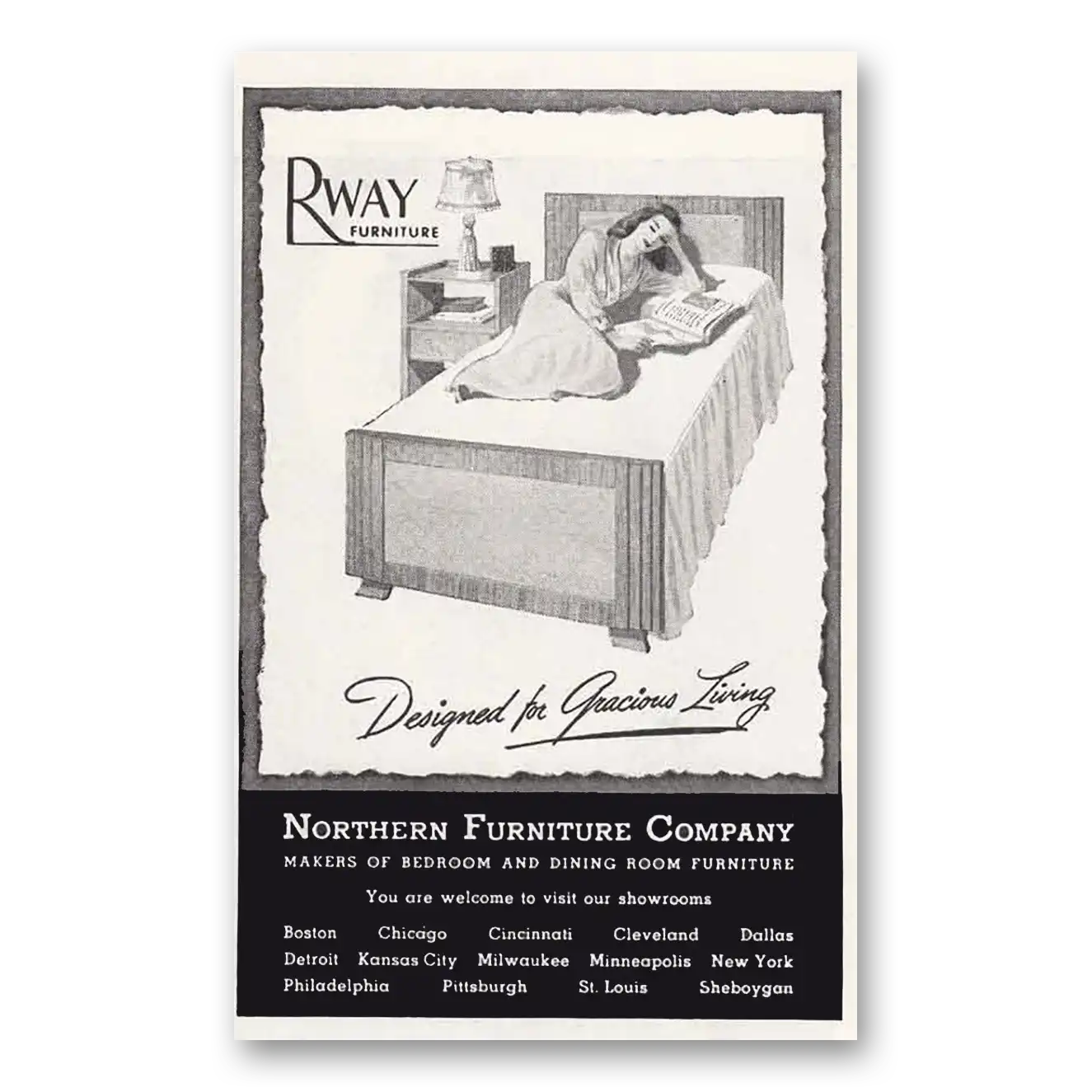 1945 Rway Northern Furniture Bedroom Bed Vintage Magazine Print Ad