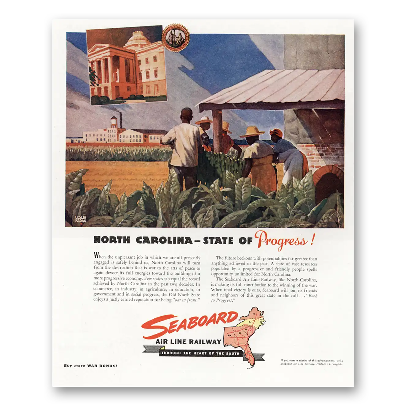 1945 Seaboard Air Line Railway North Carolina Vintage Magazine Print Ad