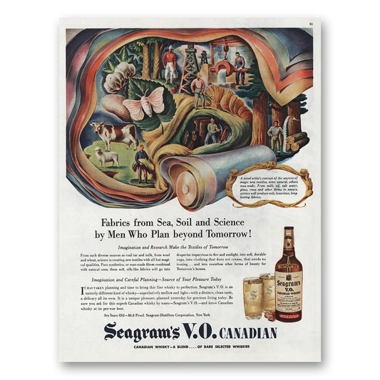 1945 Seagrams VO Whisky Fabrics From Sea Sail Science Vintage Magazine Print Ad