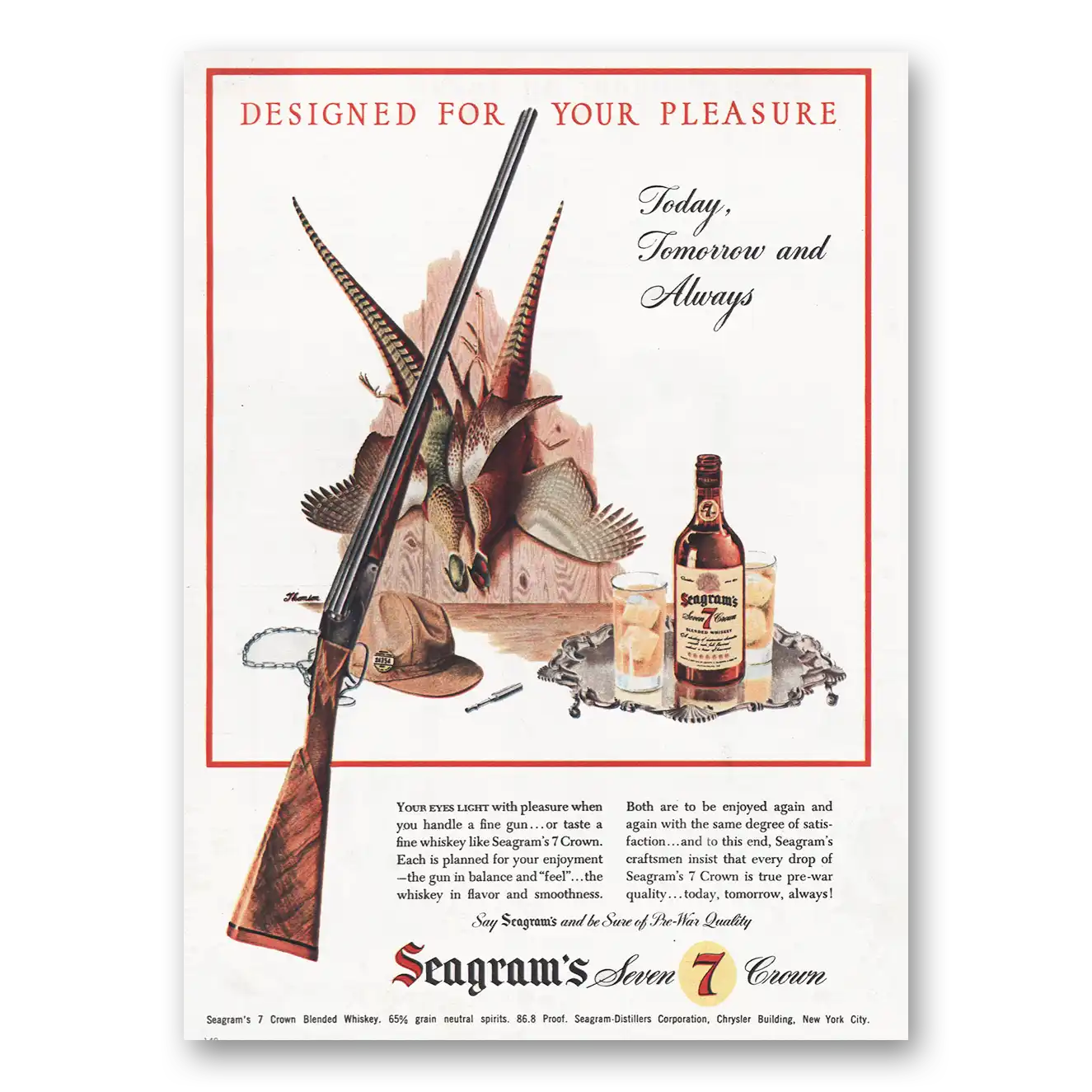 1945 Seagrams 7 Crown Whiskey Today Tomorrow Always Vintage Magazine Print Ad