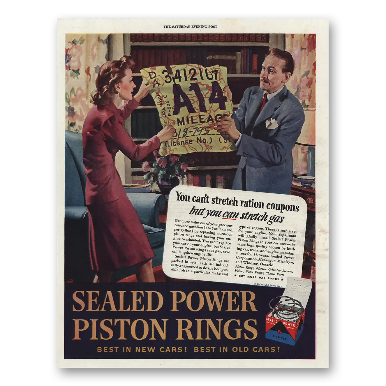 1945 Sealed Power Piston Rings Stretch Ration Coupons Vintage Magazine Print Ad