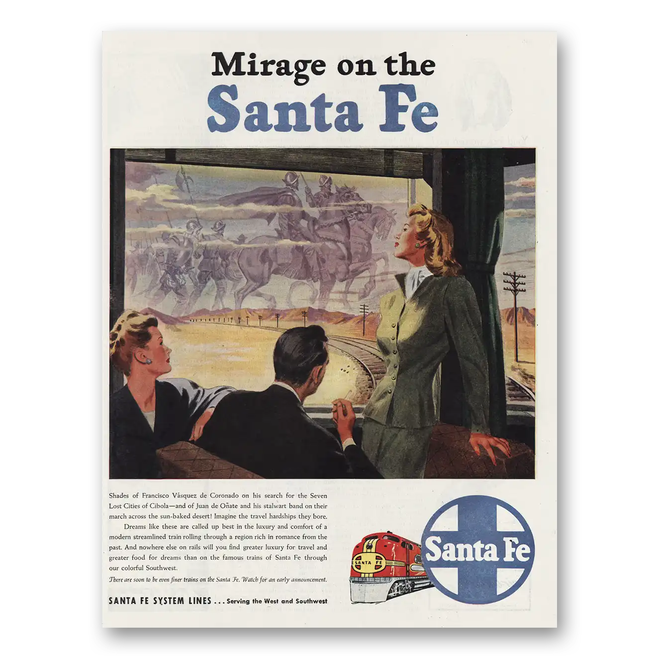 1945 Santa Fe Railway Mirage Vintage Magazine Print Ad