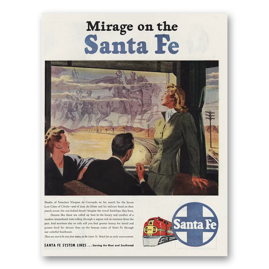 1945 Santa Fe Railway Mirage Vintage Magazine Print Ad