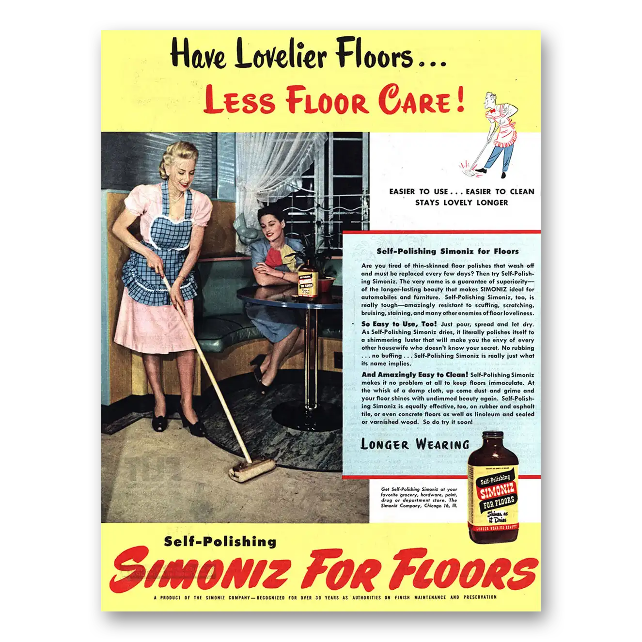 1945 Simoniz Floor Wax Have Lovelier Floors Vintage Magazine Print Ad