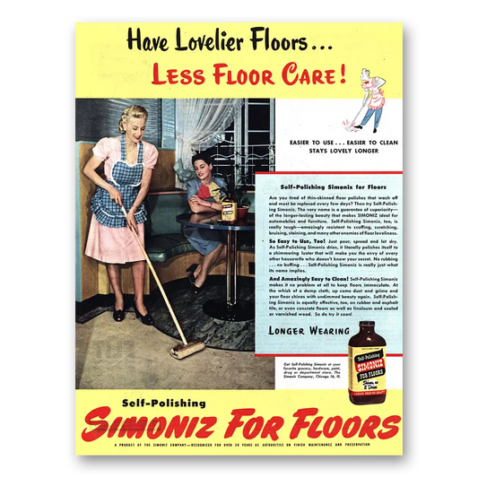 1945 Simoniz Floor Wax Have Lovelier Floors Vintage Magazine Print Ad