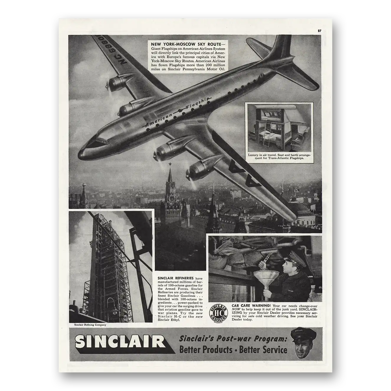 1945 Sinclair New York Moscow Key Route Vintage Magazine Print Ad