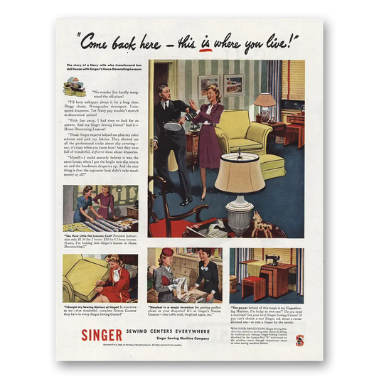 1945 Singer Sewing Centers Come Back  Here Vintage Magazine Print Ad