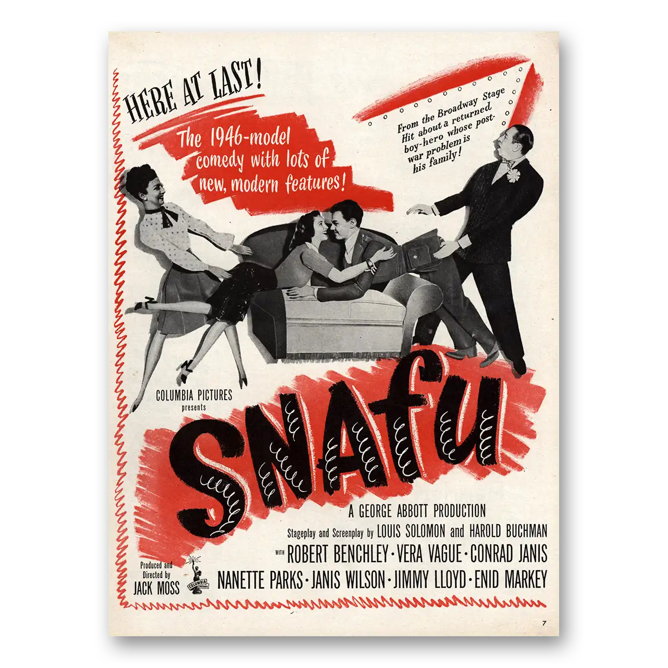 1945 Snafu Movie Promo Robert Benchley Vera Vague Vintage Magazine Print Ad