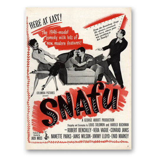 1945 Snafu Movie Promo Robert Benchley Vera Vague Vintage Magazine Print Ad