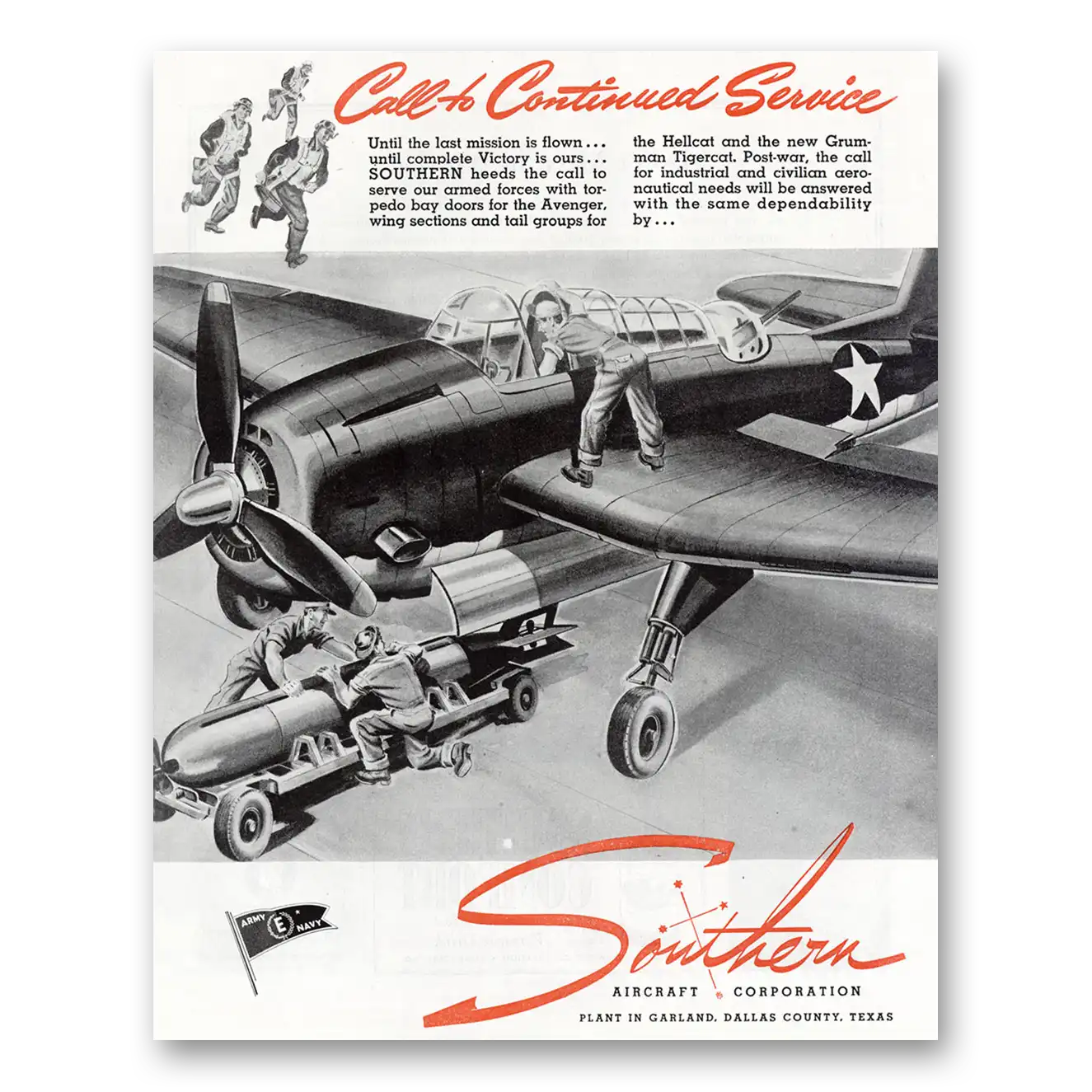 1945 Southern Aircraft Call to Continued Service Vintage Magazine Print Ad