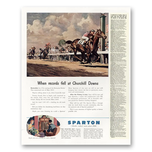 1945 Sparton Radio Television When Records Fell at Churchill Downs Vintage Magazine Print Ad