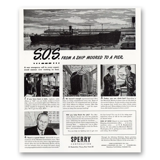 1945 Sperry SOS From a Ship Moored To a Pier Vintage Magazine Print Ad